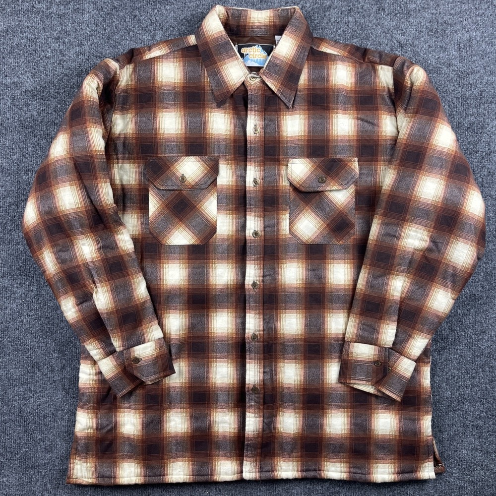 Vintage Arctic Circle Men's Flannel Button‎ Up Shirt Size XL Brown Plaid